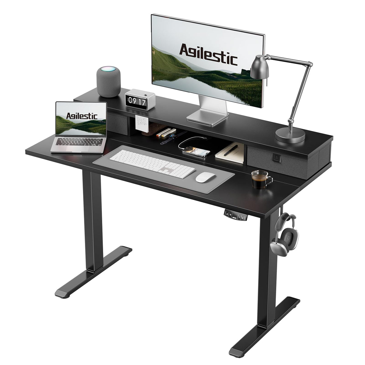 Agilestic Electric Adjustable Height Desk, with 2 Fabric Drawers, 100x60cm