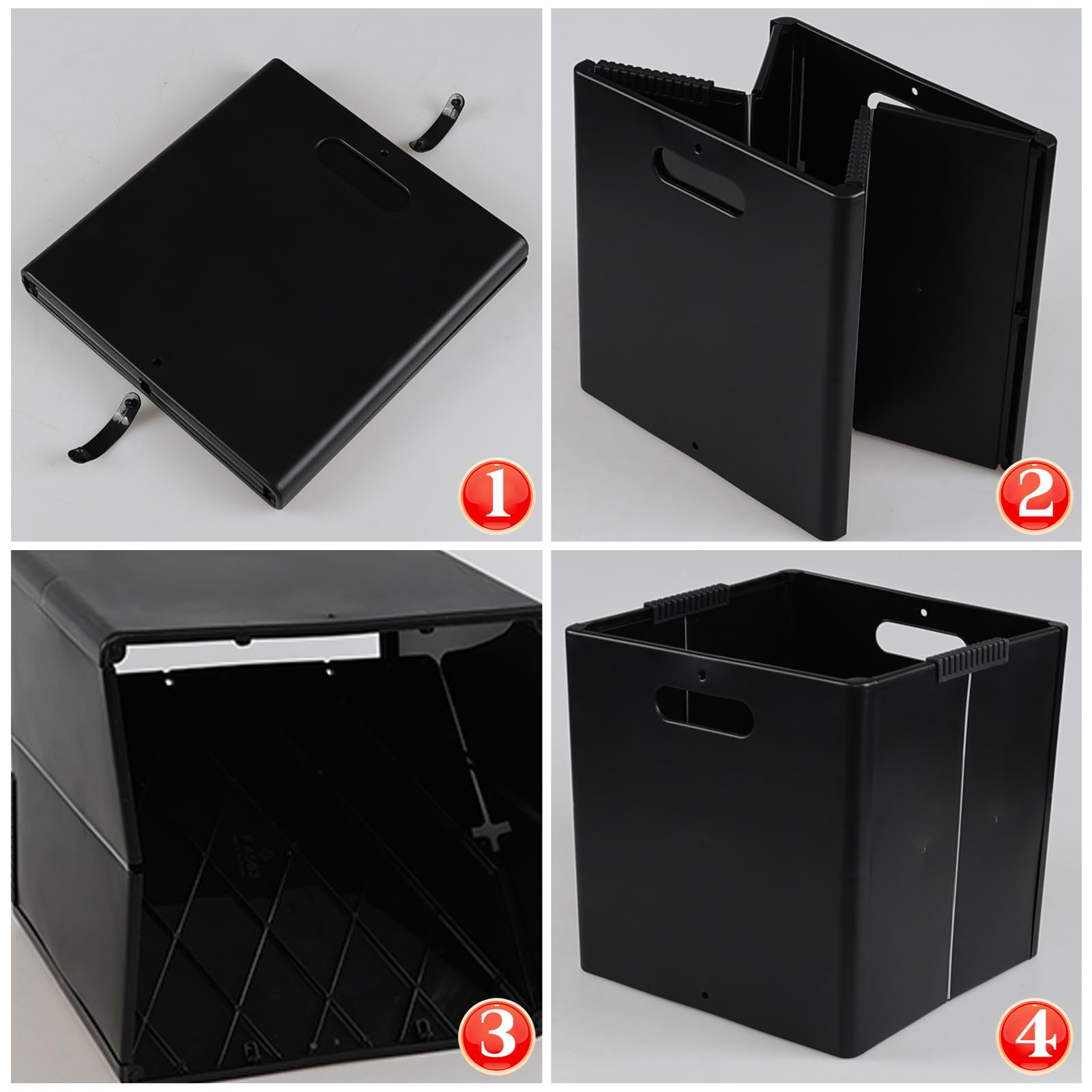Dehouse 4 Pack Plastic Collapsible Storage Cube Boxes with Handle, Foldable Square Storage Unit Box, Black