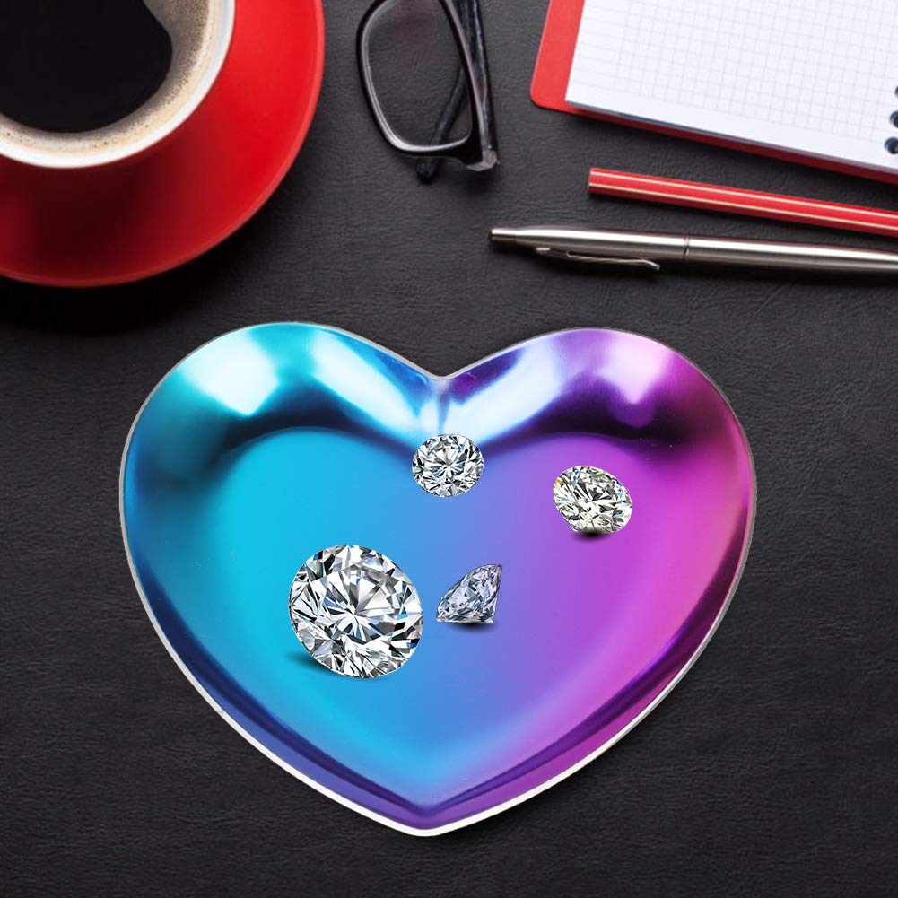 HERCHR Jewelry Organizer Vanity Tray,Heart Shaped Jewellery Tray,Stainless Steel Jewelry Storage, Small Trinket Pallet,Key Candle Plates for Ring