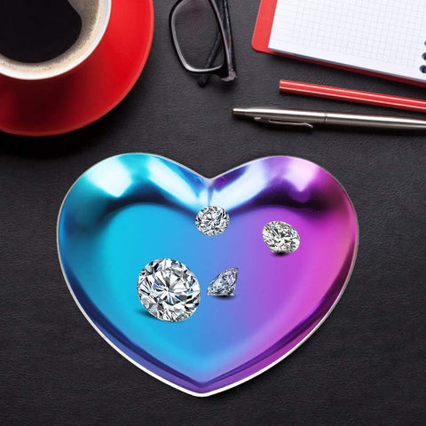HERCHR Jewelry Organizer Vanity Tray,Heart Shaped Jewellery Tray,Stainless Steel Jewelry Storage, Small Trinket Pallet,Key Candle Plates for Ring