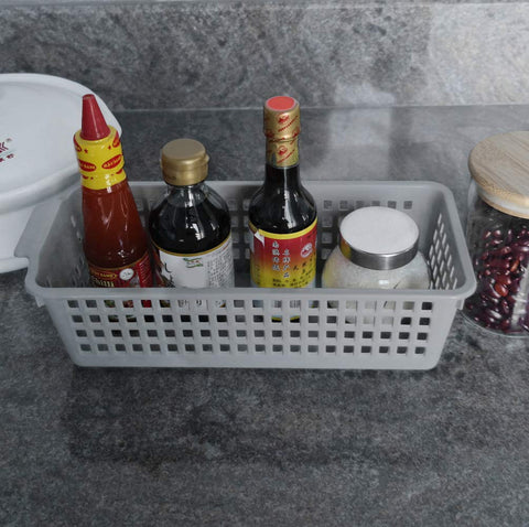 Bblina Plastic Baskets for Storage, 3-Pack Small Grey Basket