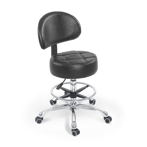 Grace & Grace Height Adjustable Rolling Swivel Stool Chair with Extra Large and Extra Thick Round Seat and Comfortable Backrest Heavy Duty Metal Base