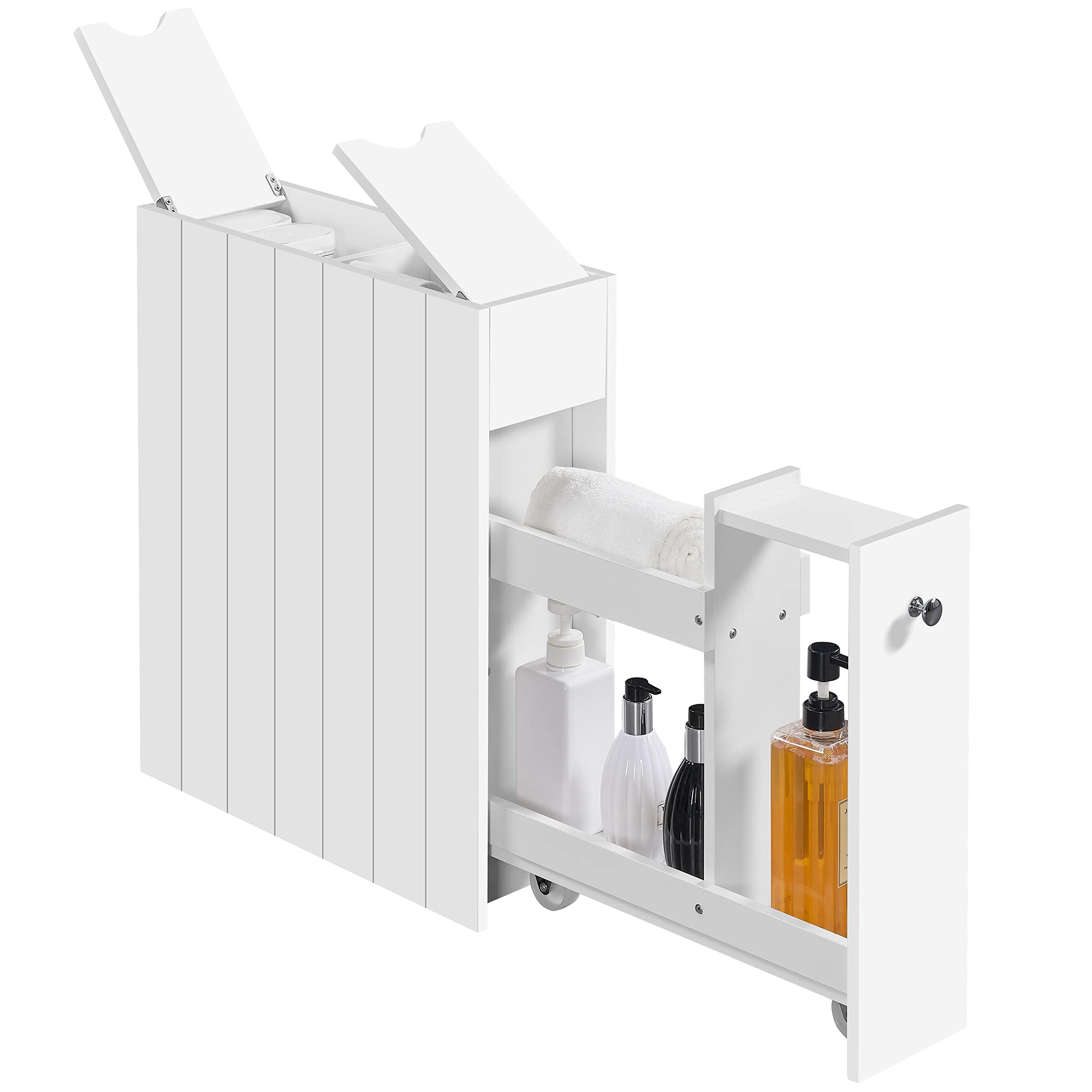 Yaheetech Slim Bathroom Cabinet on Wheels with Drawer & Slide Shelf, White