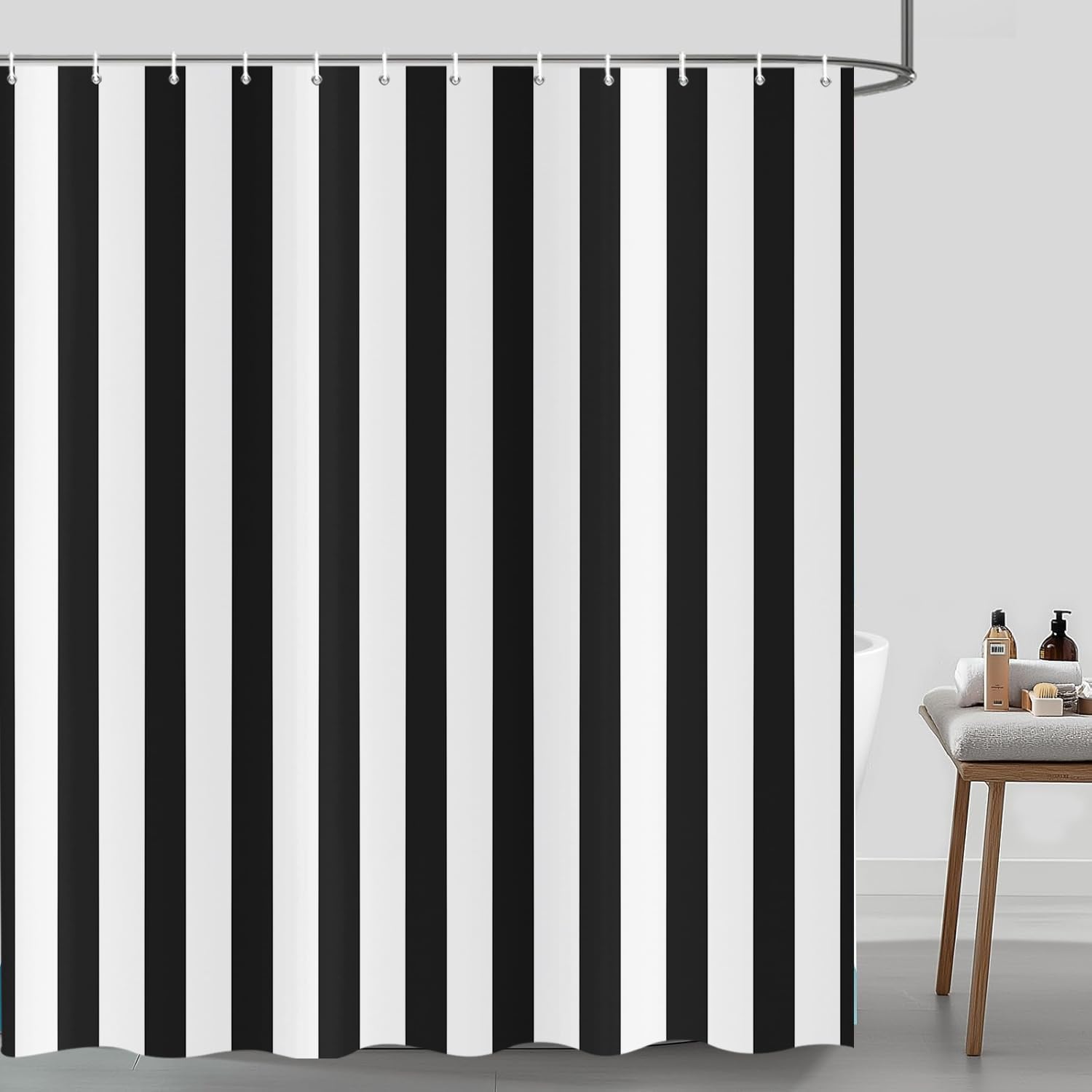 ASDCXZ Striped Shower Curtain 180x200 cm, Modern Minimalist Japanese Style Black White Vertical Stripes Waterproof Bath Curtain Polyester Textile
