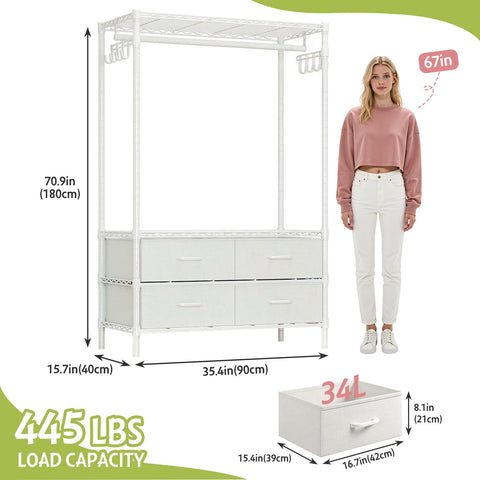 FTEYUET Clothes Rail Heavy Duty for Hanging Clothes with 4 Fabric Drawers