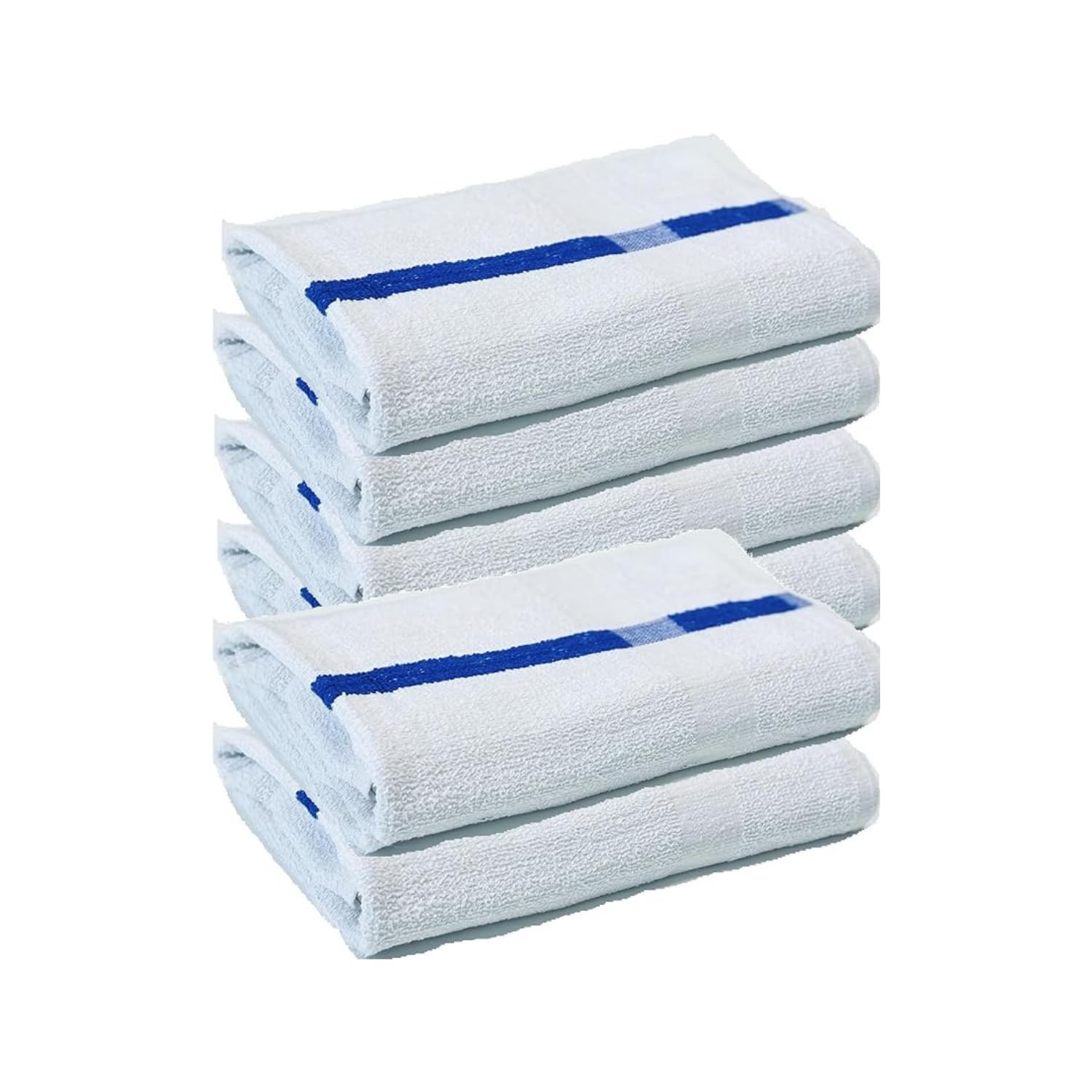 Towels N More 6 Pieces 24"x48" 100% Cotton Bath Towels with Blue Center Stripe (24"x48")