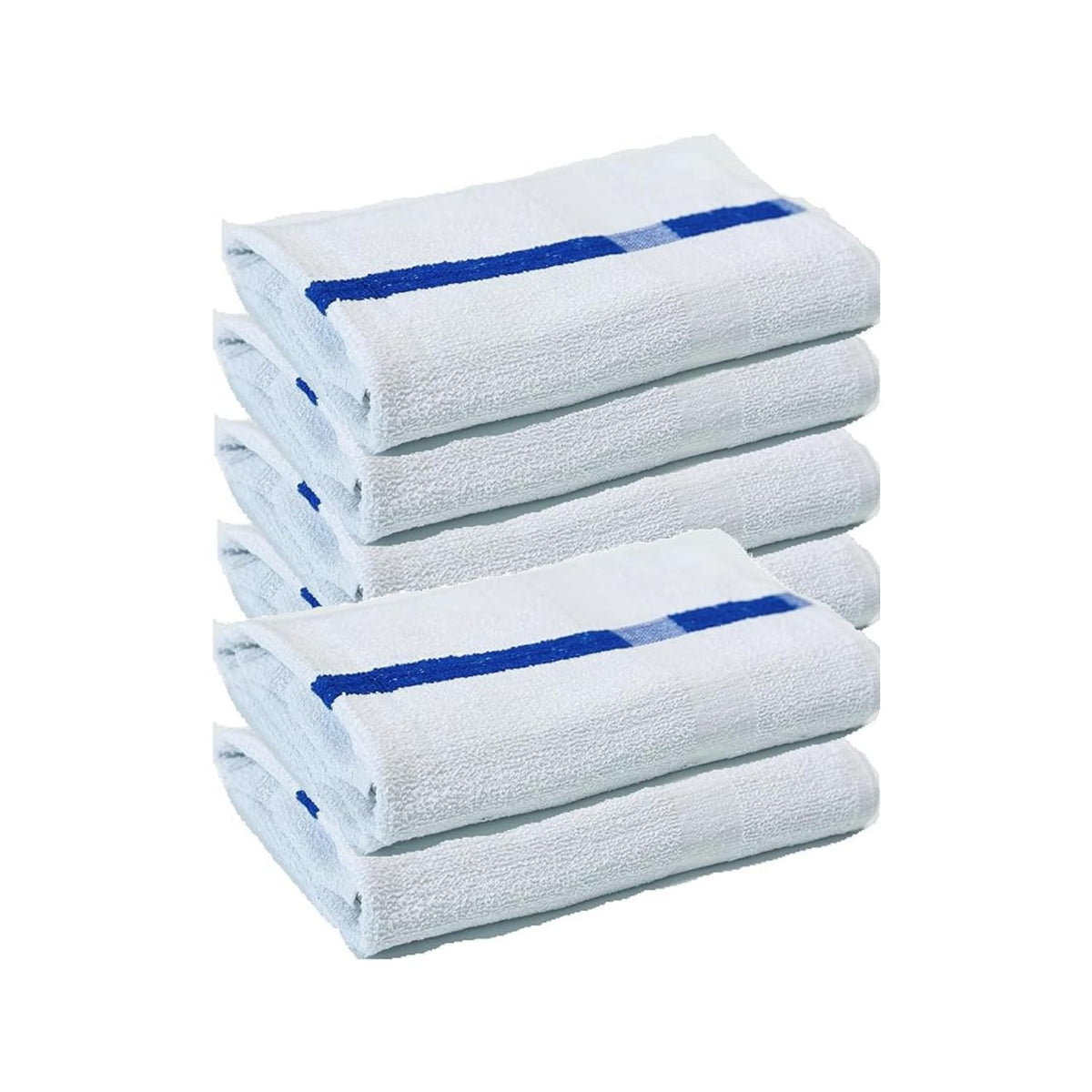 Towels N More 6 Pieces 24"x48" 100% Cotton Bath Towels with Blue Center Stripe (24"x48")