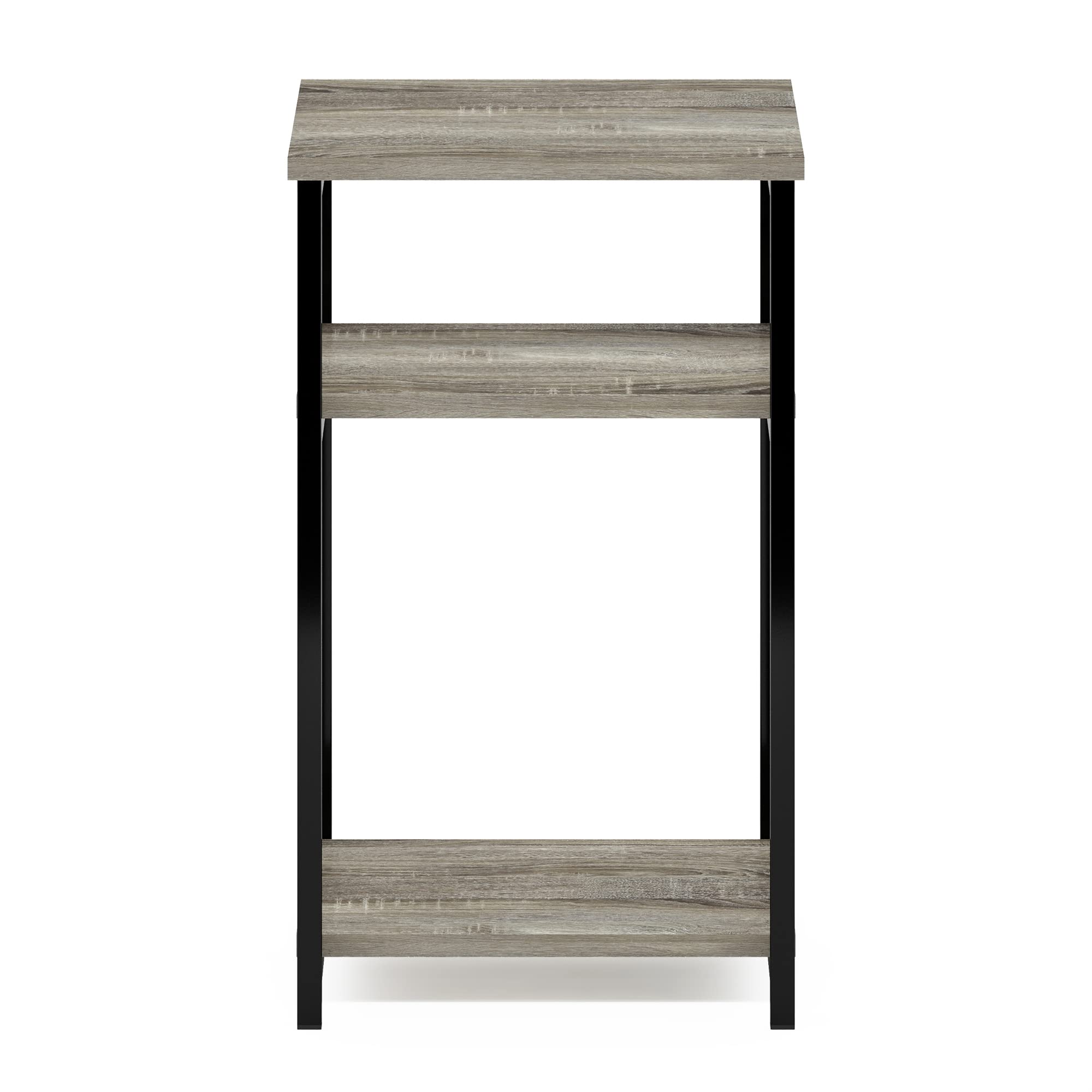 Furinno JUST Side Table, 3-Tier Metal Frame End Table with Open Shelf, Night Stand, Bedside Table, for Living Room, Bedroom, French Oak