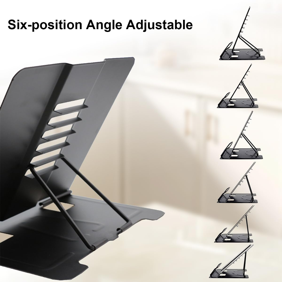 Garegce Metal Book Stand Folding, Book Holder, Cookbook Stands 6-Position Adjustable Height for Reading Rack, Tablet, Mobile Phone