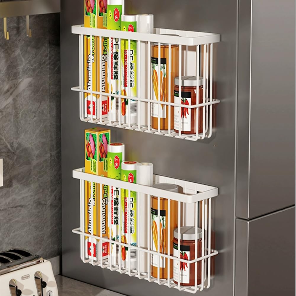 EigPluy 3 Pieces Kitchen Cabinet Door Storage Box, Self-Adhesive Storage Box, Wall Mounted Metal Storage Boxes,Cabinet/Bathroom/Fridge Small Items