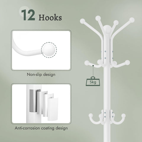 FAVOOSTY Coat Stand Coat Rack with 12 Hooks, Free standing Clothes Clothing Rack with Umbrella Holder, Hats