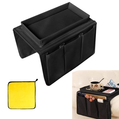 Sofa Arm Tray, Waterproof Sofa Arm Chair Table Tray, Sofa Armrest Organizer, Sofa Arm Caddy for Drinks with Yellow Rag