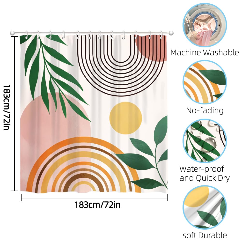 GLASSWINDS Abstract Boho Shower Curtain, Waterproof Fabric Bohemian Shower Curtains for Bathroom
