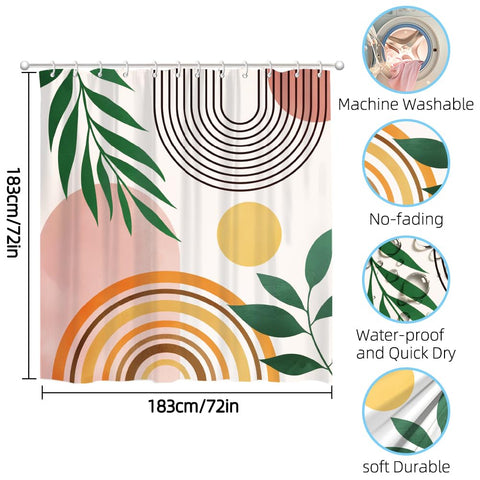 GLASSWINDS Abstract Boho Shower Curtain, Waterproof Fabric Bohemian Shower Curtains for Bathroom
