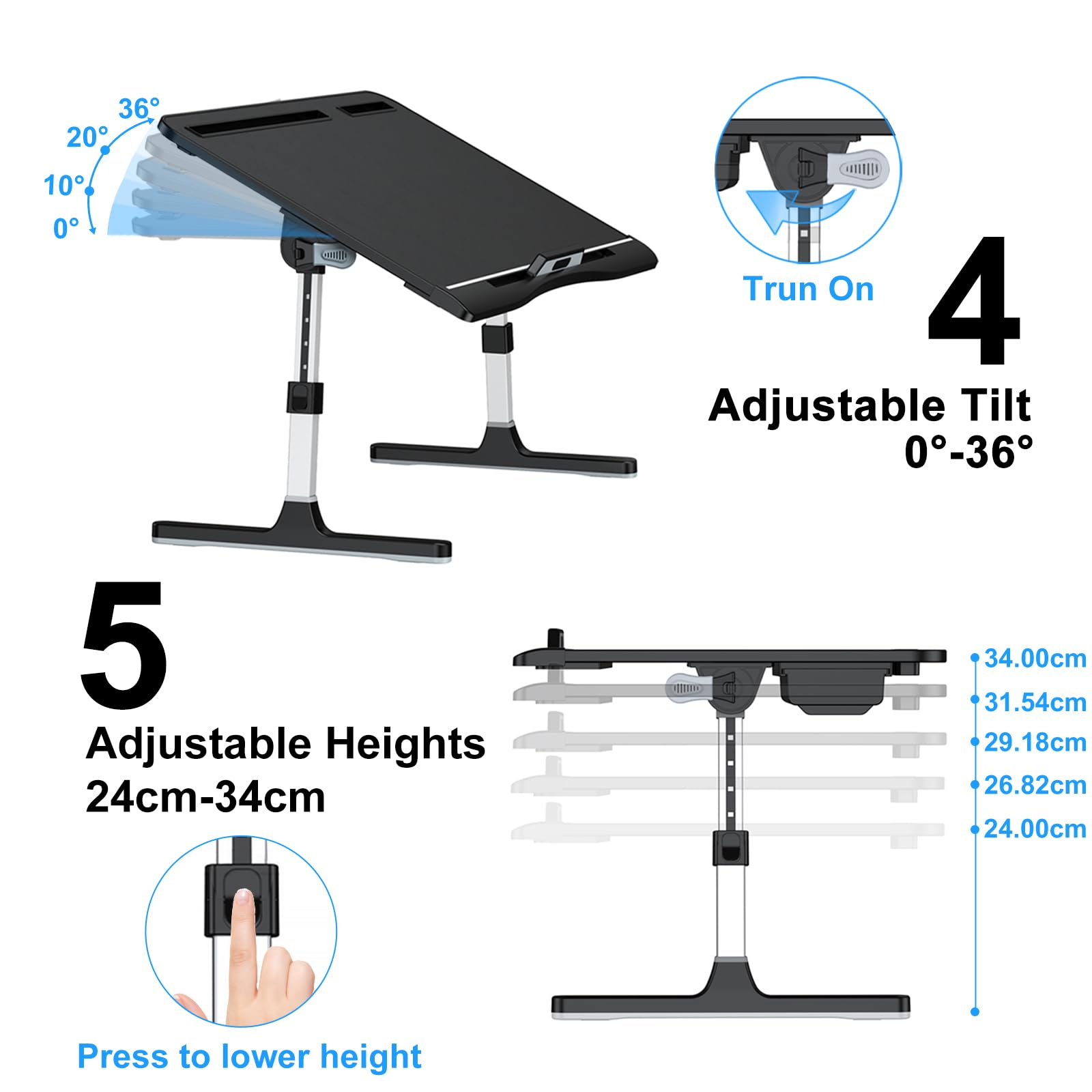 Laptop Bed Table, Potuopy Leather Adjustable Height Angle Bed Desk, X-Large Foldable Laptop Stand for Bed with Eco Wooden board for Working Reading
