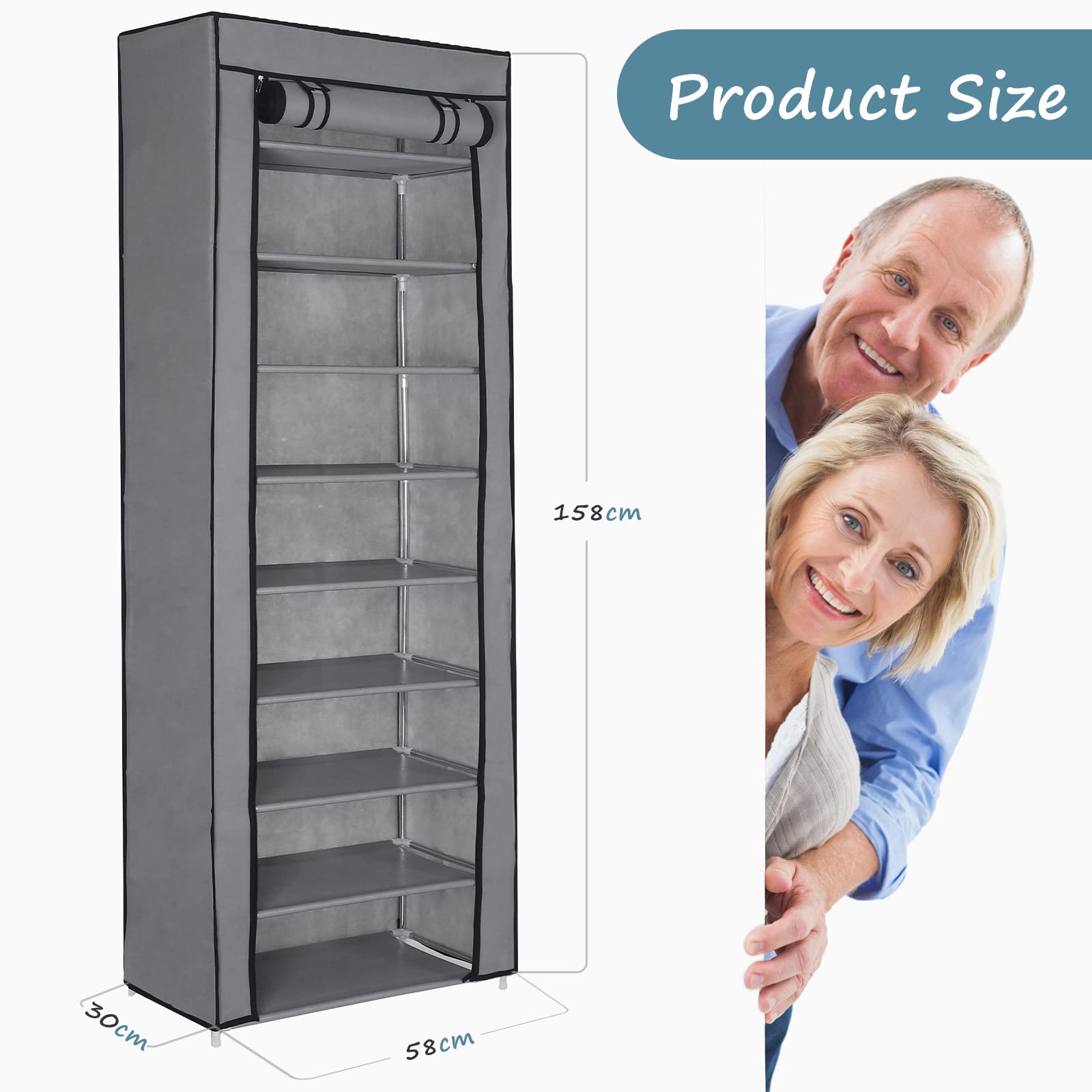 Rainberg 10 Tier Shoes Rack with Dustproof Cover, Shoe Storage Cabinet, Shoe Organizer, Easy to Assemble, Hold up to 25-30 Pairs