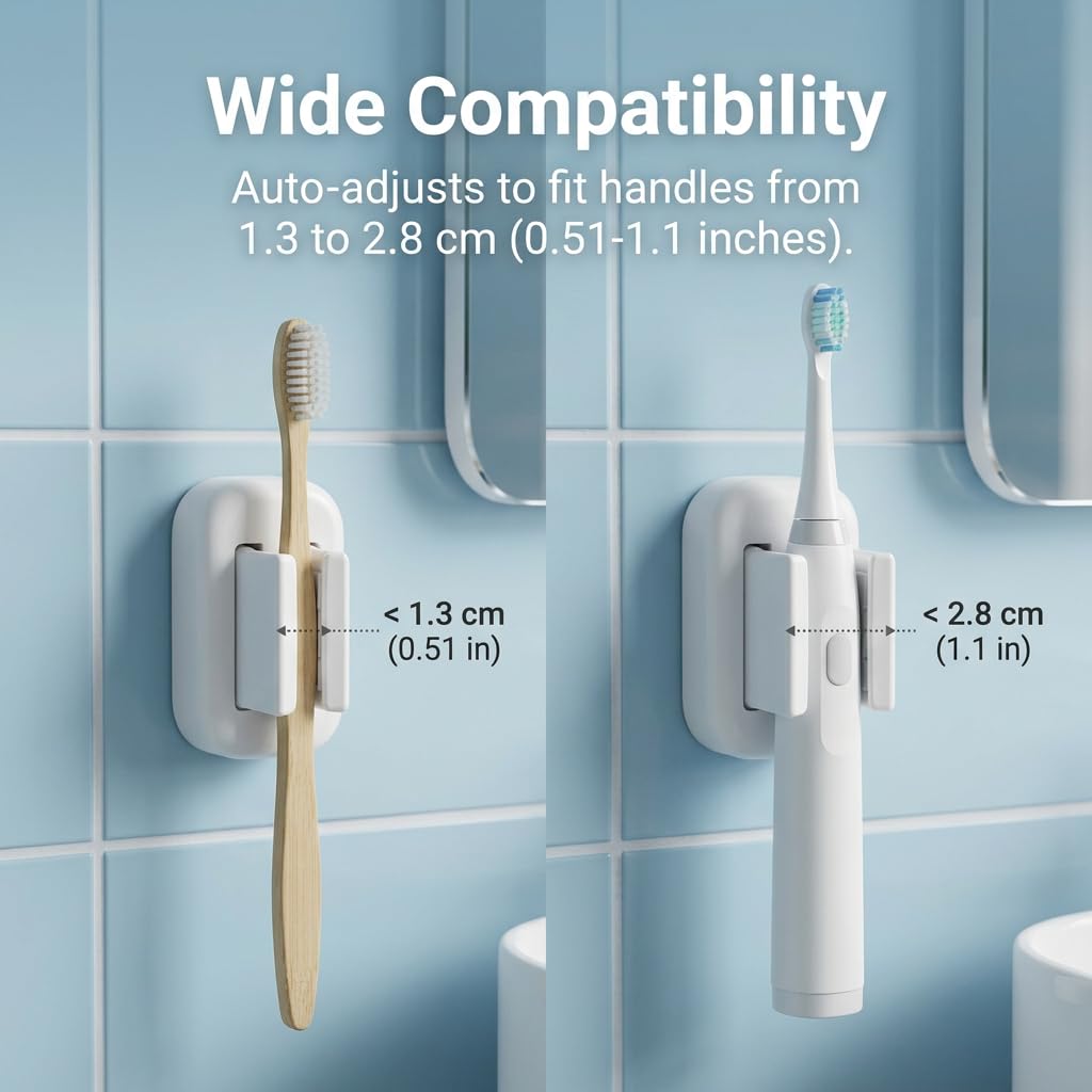 2PCS Toothbrush Holder Wall Mounted, Electric Tooth Brush Holders for Bathroom, Premium Adhesive, Strong and Secure