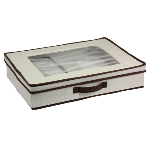 Household Essentials Vision Window Tabletop Set Chest, Natural Canvas with Brown Trim
