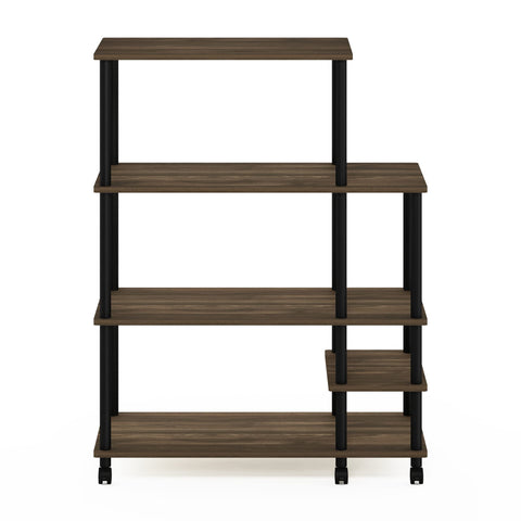 Furinno TURN-N-TUBE Bakers Rack with Wheels, 4-Tier Kitchen Storage Cart, Kitchen Cart, Coffee Bar, Pantry Organizers and Storage, Brown Walnut