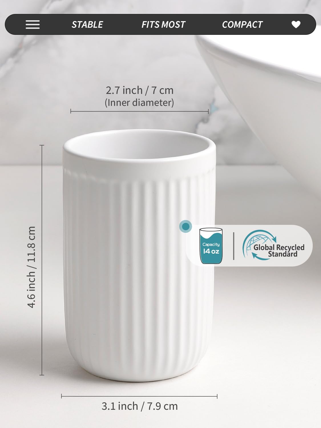 BosilunLife Toothbrush Holders for Bathroom Countertop, 320ml/11Oz Reusable Ceramic Toothbrush Holders Cup for Toothbrush and Toothpaste