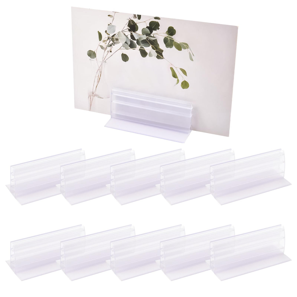 WANDIC 10pcs Acrylic Panels Holder, 2.95”*1.57”*1.18” Self Adhesive Sneeze Guard Holder with White Foam Tape Acrylic Stand for Cards Photos Display