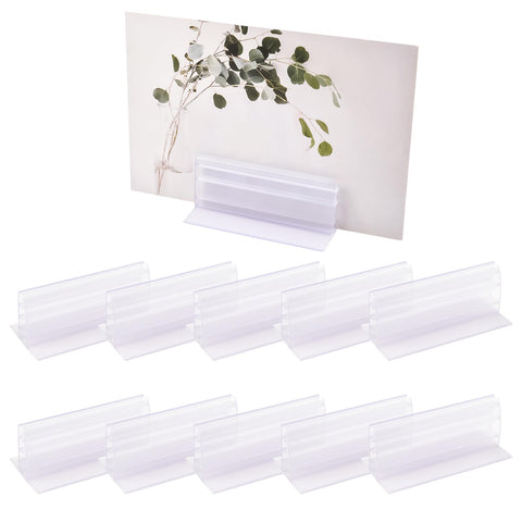 WANDIC 10pcs Acrylic Panels Holder, 2.95”*1.57”*1.18” Self Adhesive Sneeze Guard Holder with White Foam Tape Acrylic Stand for Cards Photos Display