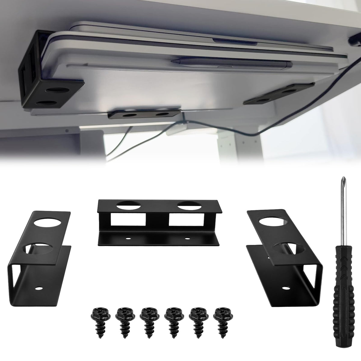 LEONTOOL Under Desk Laptop Mount and Shelf, Metal Under Desk Shelf Holder with Screws
