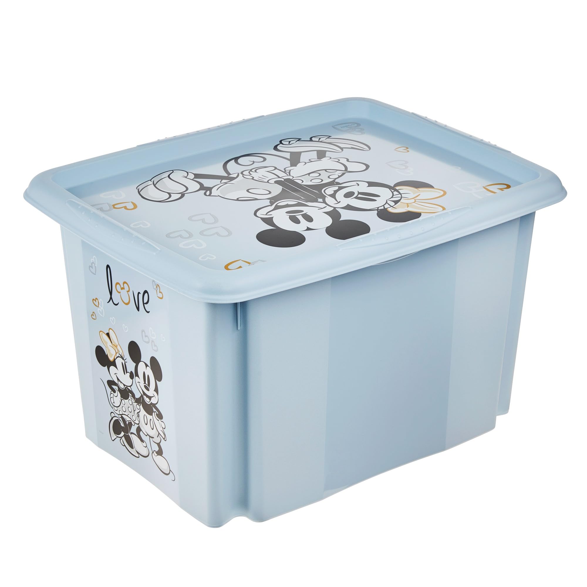 keeeper Karolina 3 x Mickey Storage Box with Lid, Rotating and Stackable, for Children, 30 L, Cloudy Blue