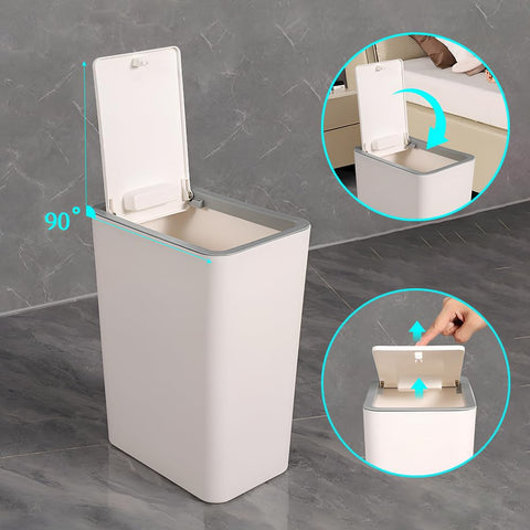 Slimline Kitchen Bin,9L Slim Bathroom Bin with Touch Top Lid,Dog-Proof Anti-Odour Plastic Slimline Waste Bin for Bedroom Office Living Room Toilet