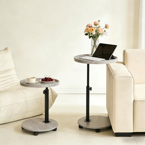 YYW C Shaped End Table Adjustable Height, Couch Tables That Slide Under for Small Spaces, 360°Swivel TV Tray Table
