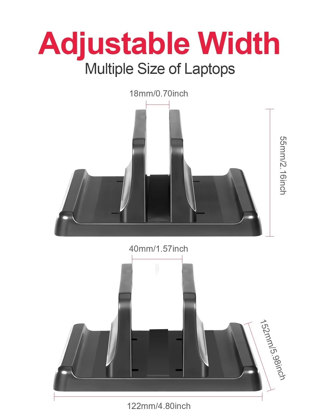 Saklifuo Vertical Laptop Stand 3 in 1 Adjustable Space-Saving Desktop Laptop Holder Sturdy ABS Portable Notebook Dock Compatible with All Notebooks
