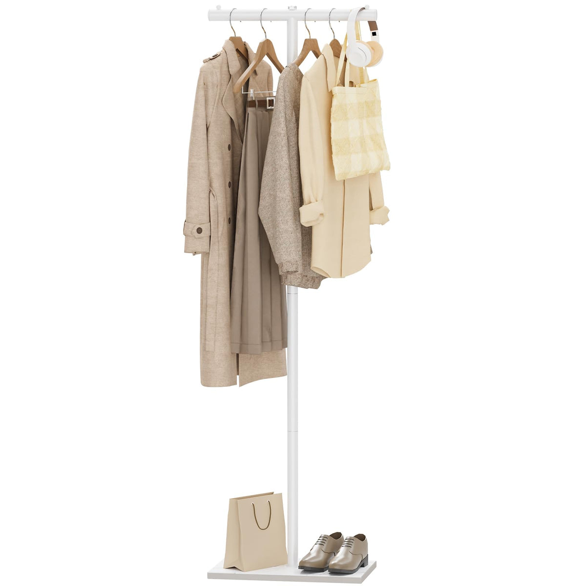 GUOHNHE T-shaped Coat Rack Freestanding, Metal Hanger, White, 175 cm High