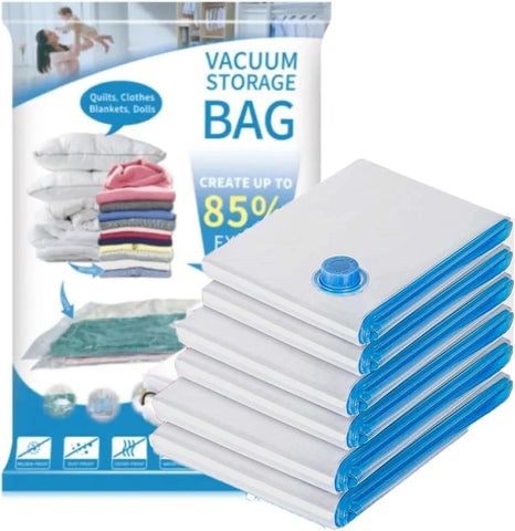 Vacuum Storage Bags Pack of 6 (2 Medium, 2 Large, 2 Jumbo) - Space-Saving Compression Bags with Airtight Seal - Reusable Zipper Bags for Clothes