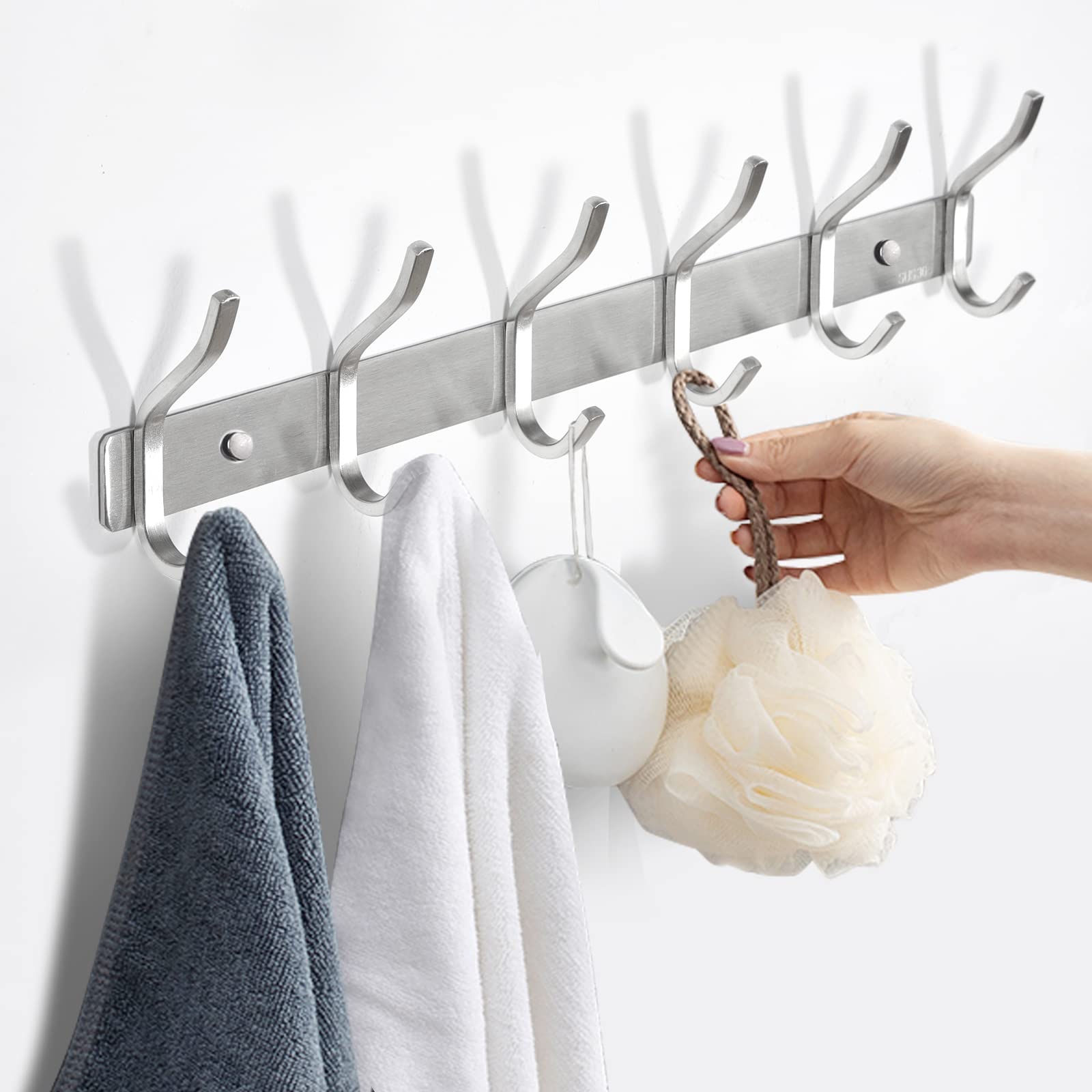 MEIJO Coat Hooks Wall Mounted, Coat Rack Wall Mounted Stainless Steel with 6 Hooks Heavy Duty Coat Hooks for Door, Bedroom, Bathroom, Kitchen