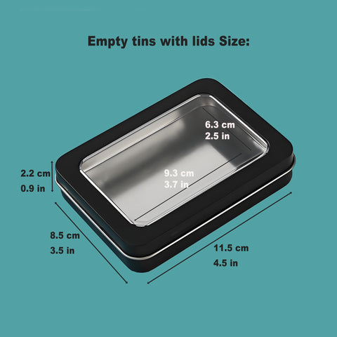 Forever bene 2 Black Small Tin Boxes with Window Lids, 2 Pieces, Black, each piece measures 11,5 × 8,5 × 2,2 cm