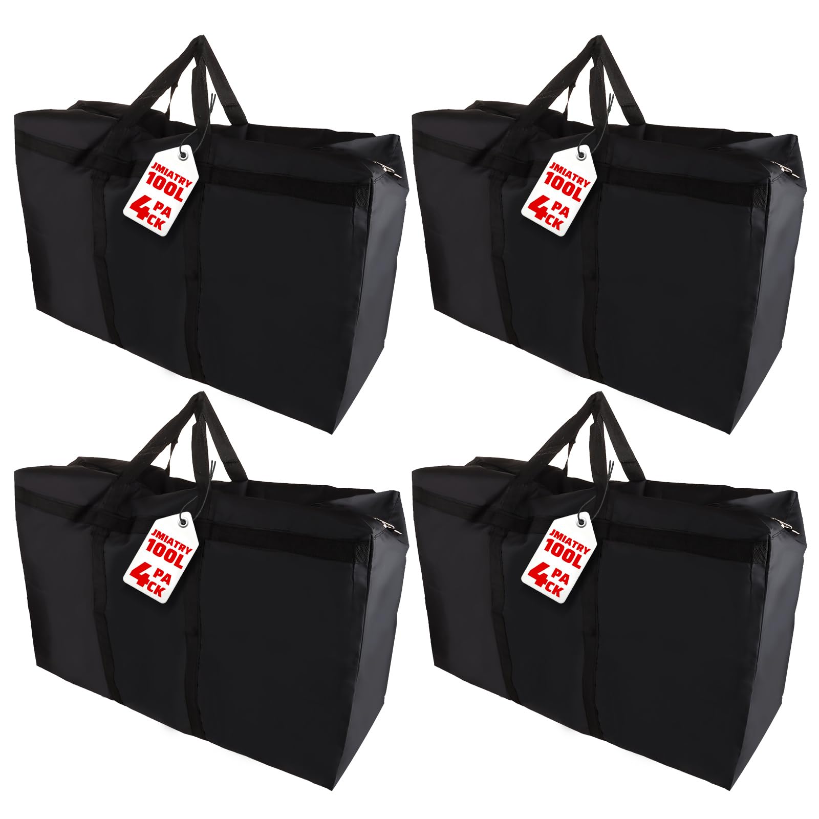 JMIATRY 4 Pack 100L Jumbo Storage Bags with Zips, 600D Large Waterproof Oxford Moving Bags with Handle, Underbed Storage Bags for Duvet, Clothes