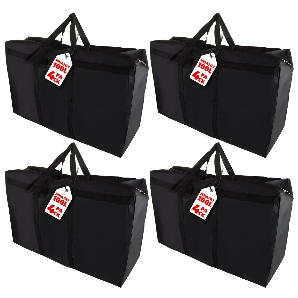 JMIATRY 4 Pack 100L Jumbo Storage Bags with Zips, 600D Large Waterproof Oxford Moving Bags with Handle, Underbed Storage Bags for Duvet, Clothes