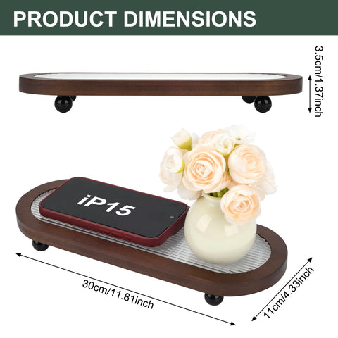 Decorative Serving Tray with Wood Frame and Embossed Clear Acrylic Insert, Oval Shape with Ball Feet, 30x11x3.5cm (Stripe)