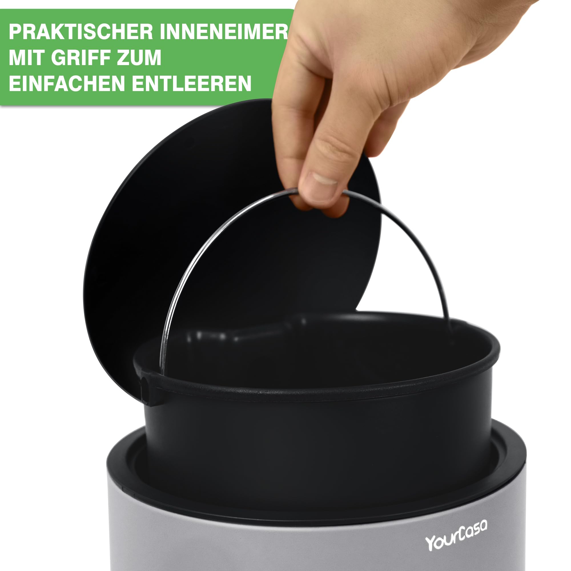 YourCasa® Bathroom Bin [5L] - Elegant Design - Small Bathroom Bin - Cosmetic Bin - Bathroom Bin with Lid and Soft Close - Waste Bin Bathroom Toilet