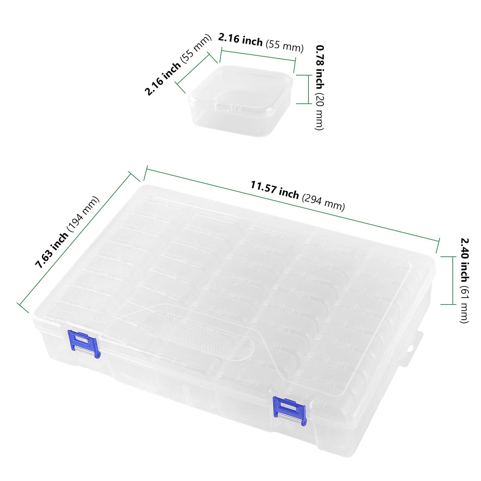 HAKZEON 2 Pack 92 Grids Small Bead Organisers, Clear Bead Storage Containers with Hinged Lid for Diamond Painting Accessories, Jewellery Making
