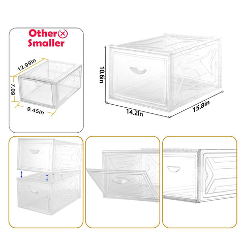 KINGSUSLAY 6Pack Clear Shoe Storage Organizer, XL Shoe Organizer Containers with Lids,Stackable Boxes for Shoes,Golf Caps,Closet,Accessories