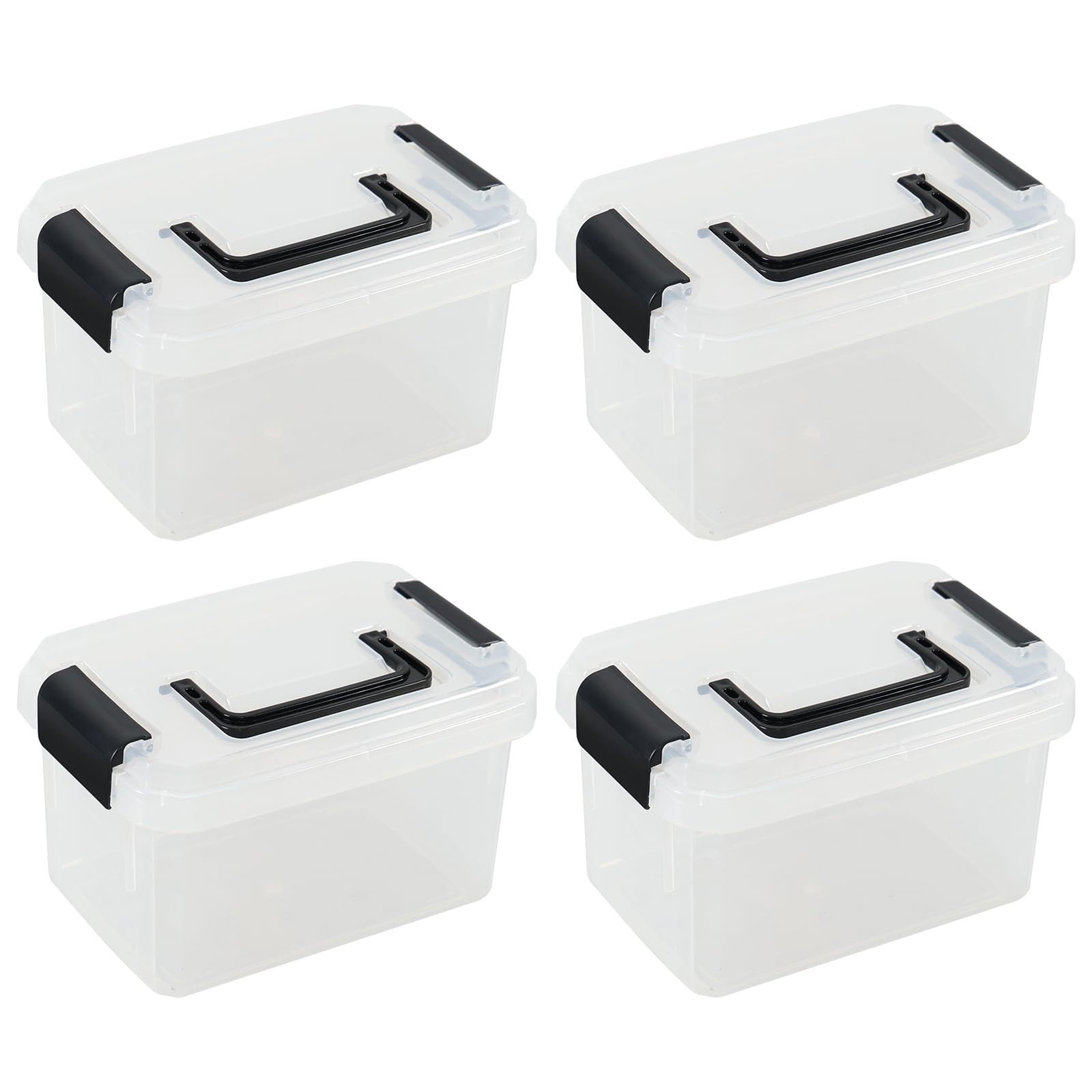 Doryh 4 Pack 2 L Clear Plastic Lidded Storage Boxes with Handles