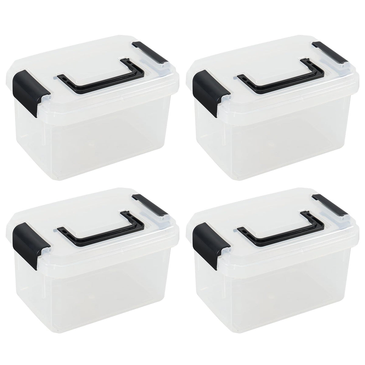 Doryh 4 Pack 2 L Clear Plastic Lidded Storage Boxes with Handles