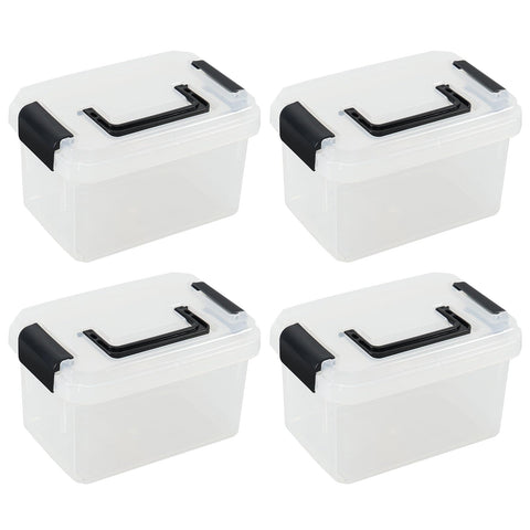 Doryh 4 Pack 2 L Clear Plastic Lidded Storage Boxes with Handles
