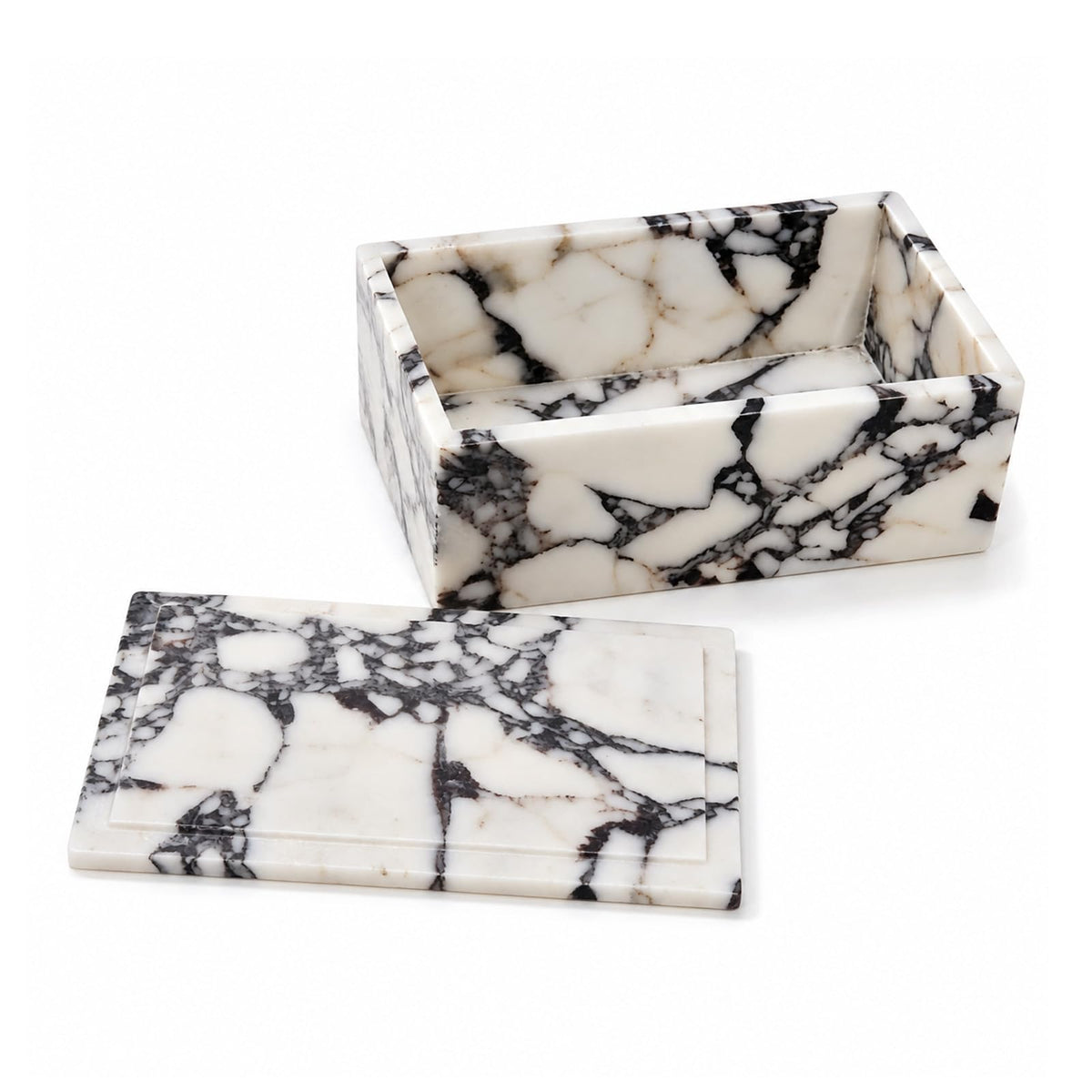Artisanal Abode Luxury Marble Storage Box with Lid, White and Purple Veined Pattern, Decorative Organizer for Makeup Brushes, Jewelry
