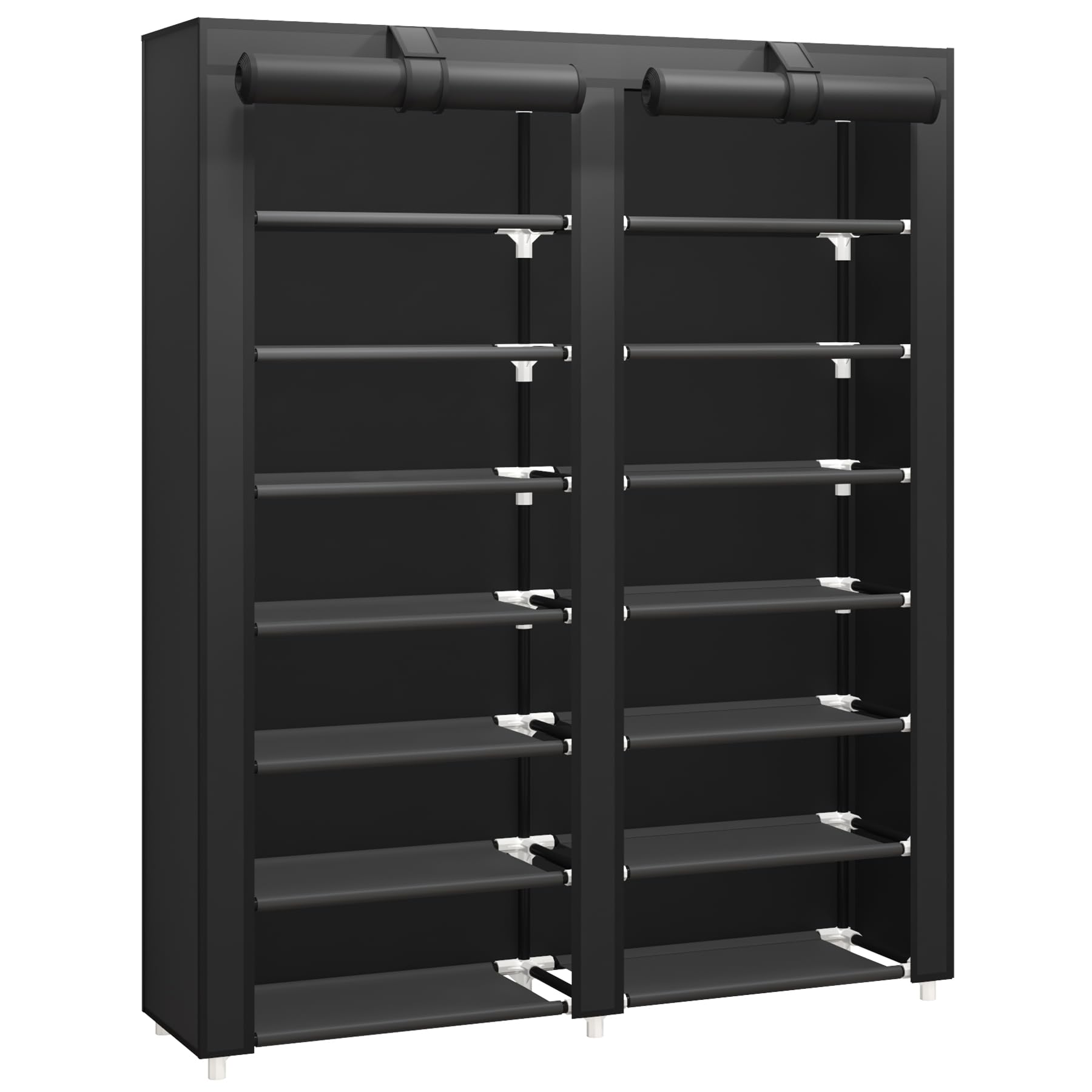 JIUYOTREE 7-Tier Dustproof Shoe Rack Holds 28 Pairs Shoes, Black