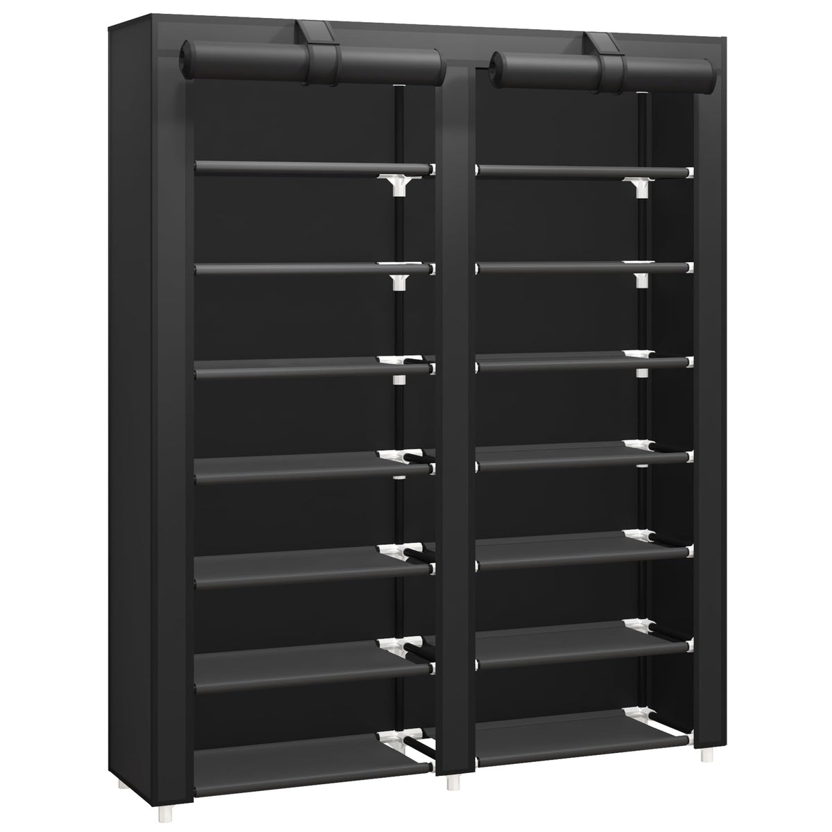 JIUYOTREE 7-Tier Dustproof Shoe Rack Holds 28 Pairs Shoes, Black