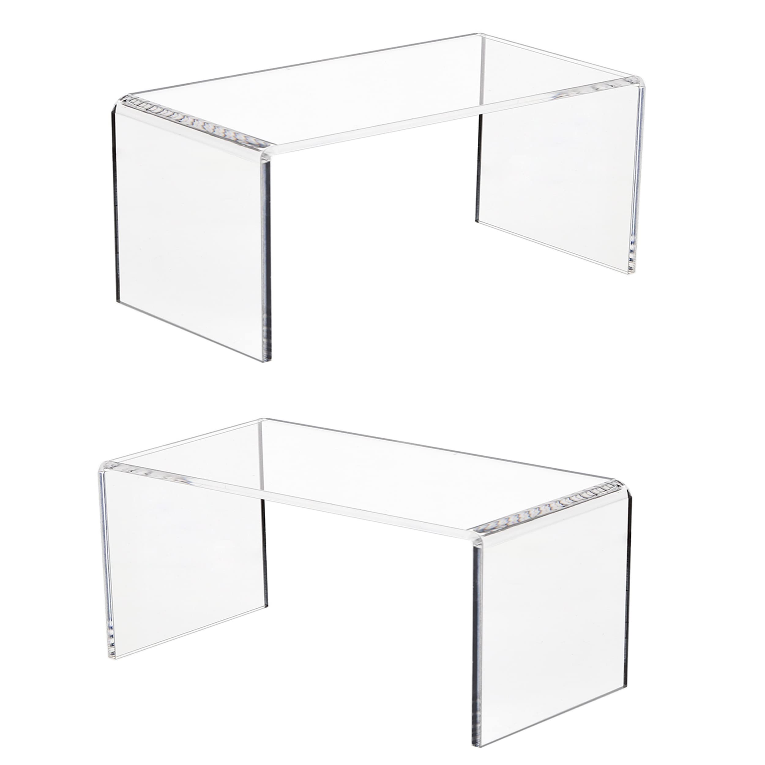 Jusalpha 2 PC Clear Acrylic Risers, Acrylic Display Risers Shelf Showcase Fixtures for Jewelry, Display Stand for Amiibo Funko POP Figures, Cupcakes