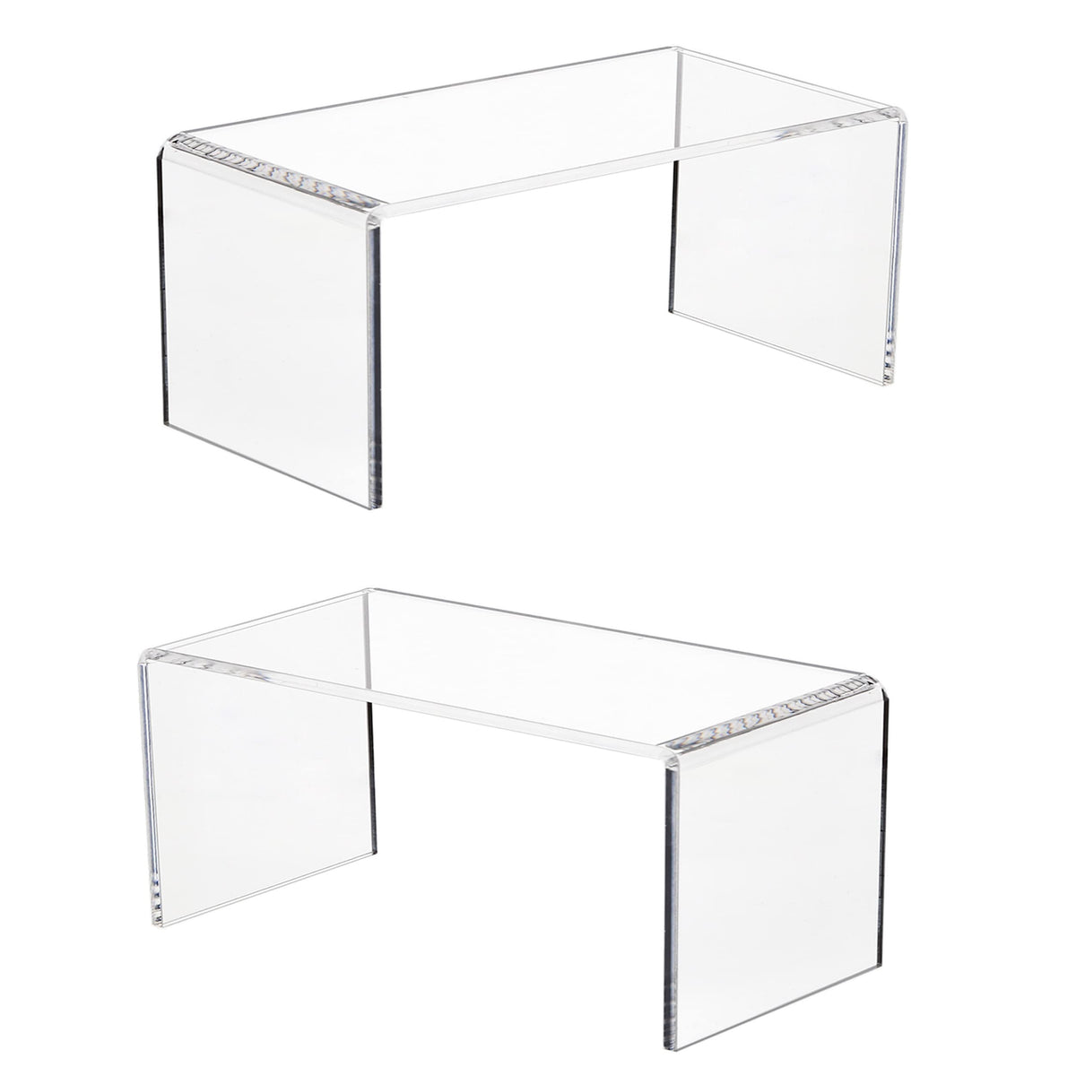 Jusalpha 2 PC Clear Acrylic Risers, Acrylic Display Risers Shelf Showcase Fixtures for Jewelry, Display Stand for Amiibo Funko POP Figures, Cupcakes