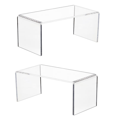 Jusalpha 2 PC Clear Acrylic Risers, Acrylic Display Risers Shelf Showcase Fixtures for Jewelry, Display Stand for Amiibo Funko POP Figures, Cupcakes